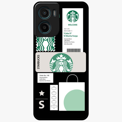 Starbucks Mocha Glass Case showing flat back view with coffee inspired artwork and glossy glass finish.