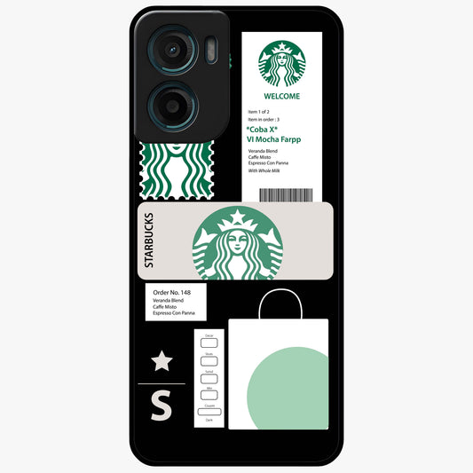 Starbucks Mocha Glass Case showing flat back view with coffee inspired artwork and glossy glass finish.