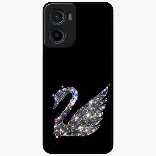 Starlit Swan Grace Glass Case showing flat back view with graceful swan artwork under starry sky and glossy glass finish.