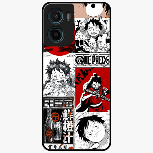Strawhat Chaos Panels Glass Case showing flat back view with anime inspired chaos panel artwork and glossy glass finish.