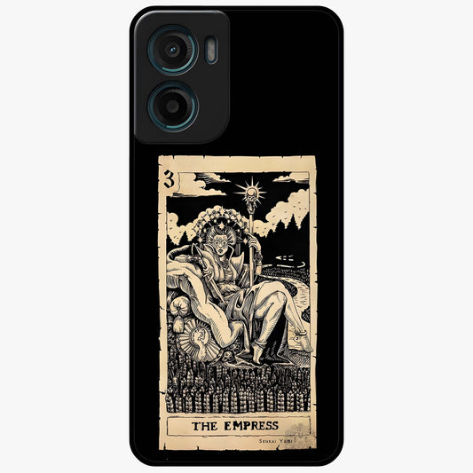 The Empress Glass Case showing flat back view with regal feminine artwork and glossy glass finish.