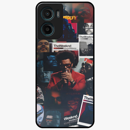 The Weeknd Glass Case showing flat back view with music inspired artistic portrait artwork and glossy glass finish.