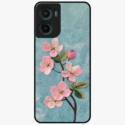 Threaded Blossom Breeze Glass Case showing flat back view with delicate blossom artwork and glossy glass finish.