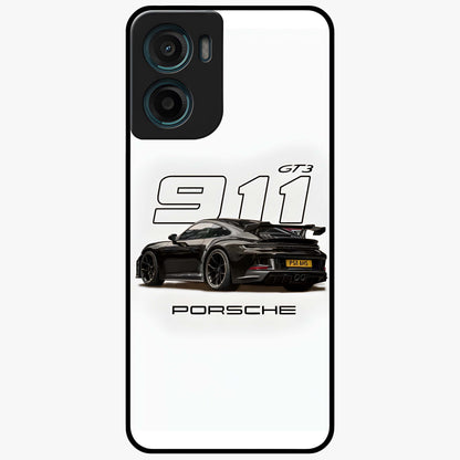 Turbo Legacy Icon Glass Case showing flat back view with iconic sports car inspired artwork and glossy glass finish.