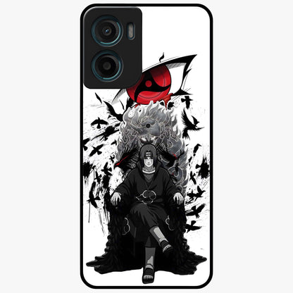 Uchiha Shadow Throne Glass Case showing flat back view with cosmic underwater themed artwork and glossy glass finish.