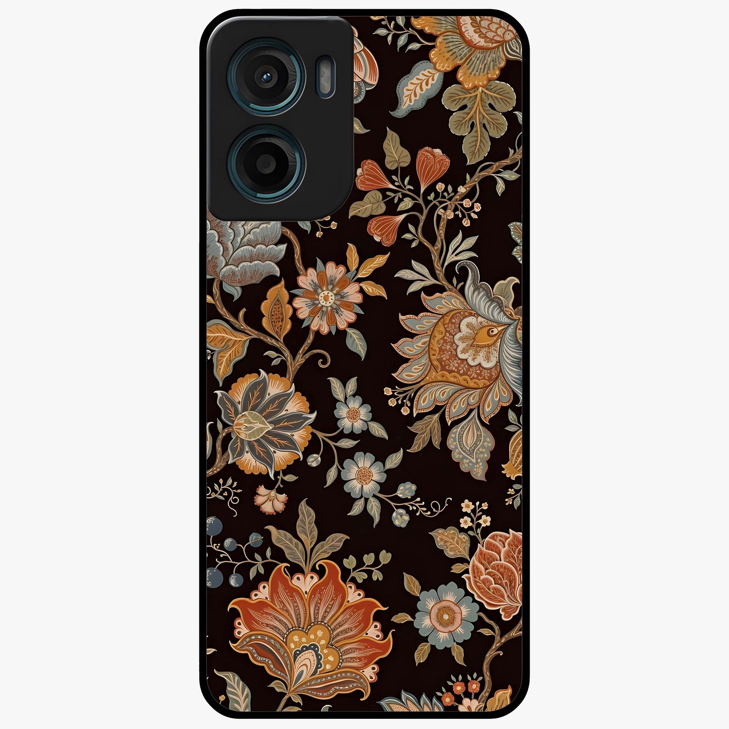 Vintage Floral Dream Glass Case showing flat back view with classic floral artwork and glossy glass finish.