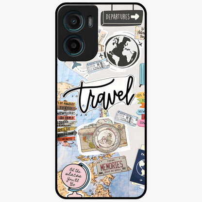 Wanderlust Journal Glass Case showing flat back view with travel inspired artwork and glossy glass finish.