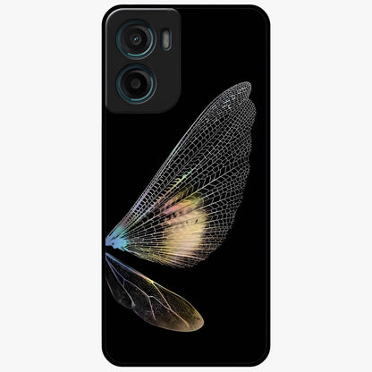 Whispers Of Wings Glass Case showing flat back view with graceful wing inspired artwork and glossy glass finish.