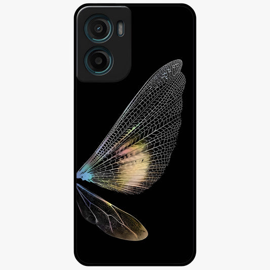 Whispers Of Wings Glass Case showing flat back view with graceful wing inspired artwork and glossy glass finish.
