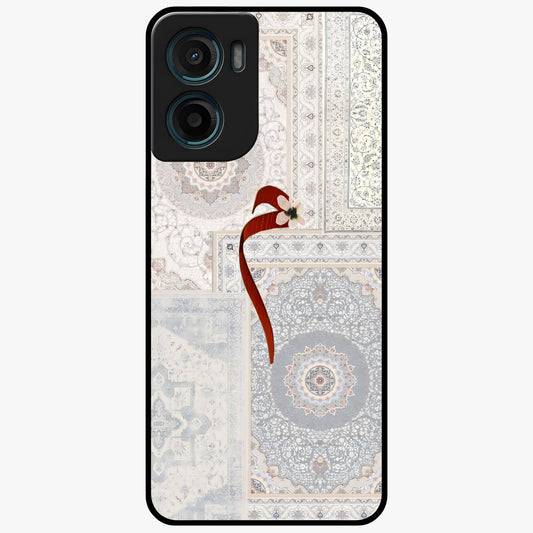 White Aesthetic Bow Glass Case showing flat back view with minimal bow artwork and glossy glass finish.
