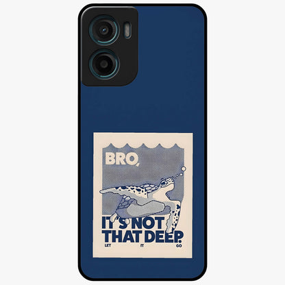 Worry Less Swim Glass Case showing flat back view with playful motivational artwork and glossy glass finish.