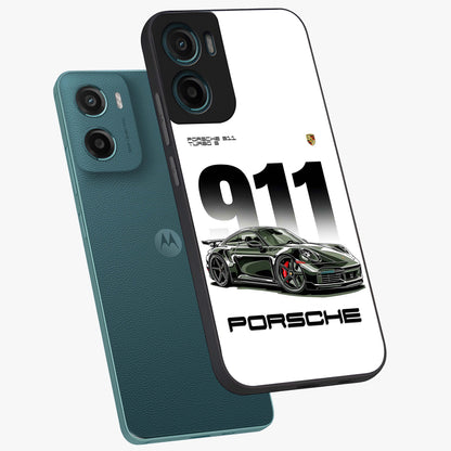 911 Turbo Dominance Glass Case displayed in premium angled mockup highlighting sporty car illustration and sleek glass surface.