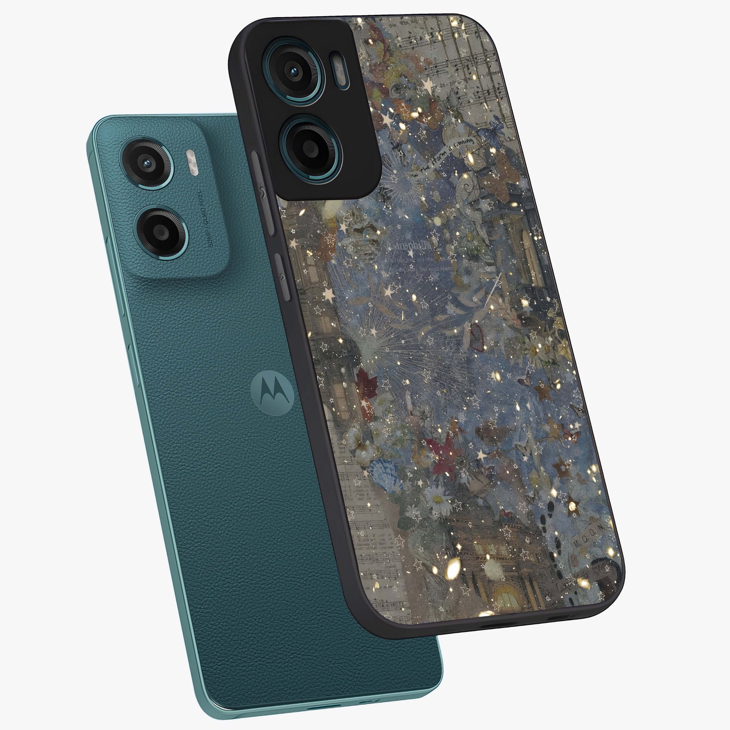 Aesthetic Astrolophia Glass Case displayed in angled mockup highlighting artistic aesthetic elements and smooth glass surface.