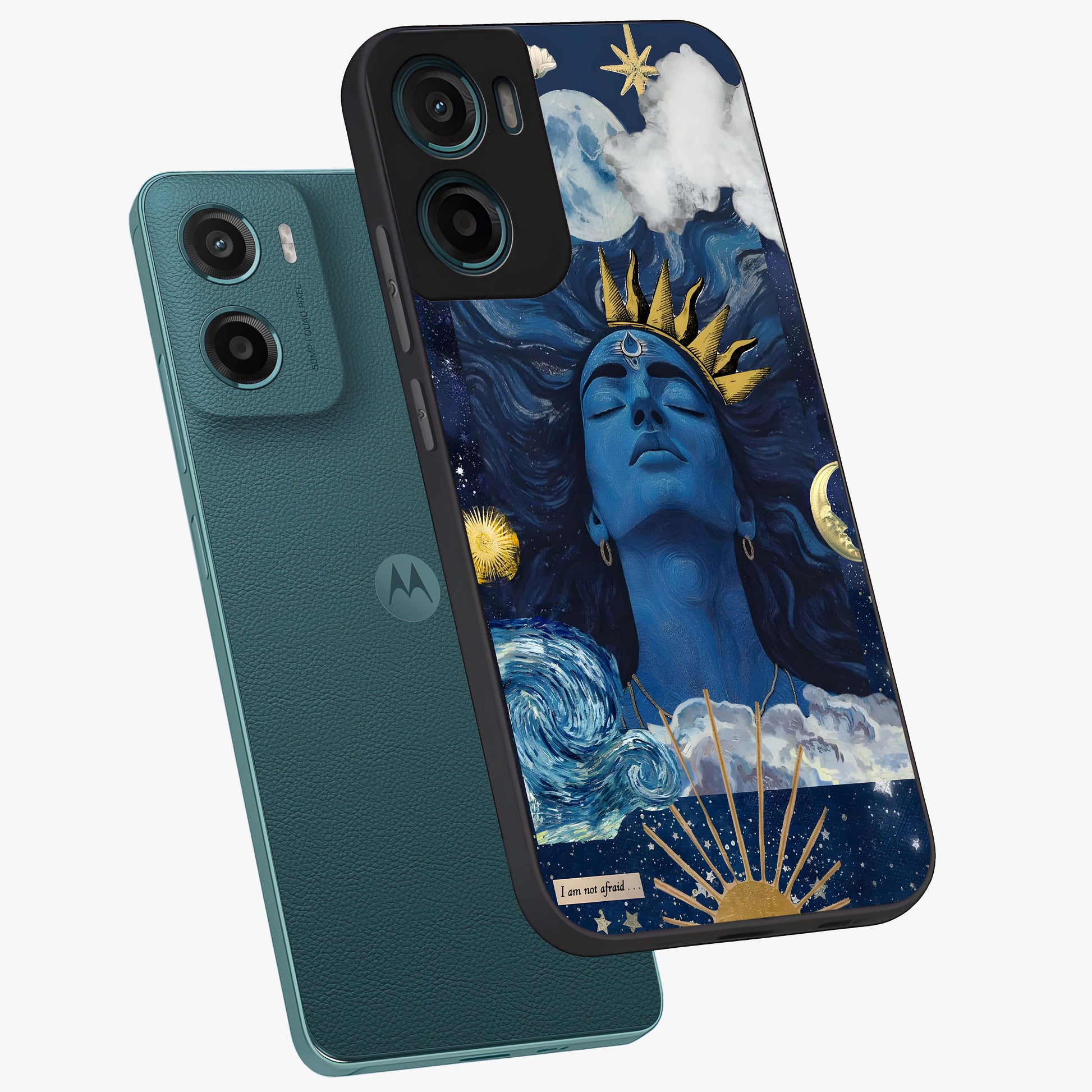 Aesthetic Lord Shiva Glass Case displayed in angled mockup highlighting spiritual Shiva illustration and sacred aesthetic design.
