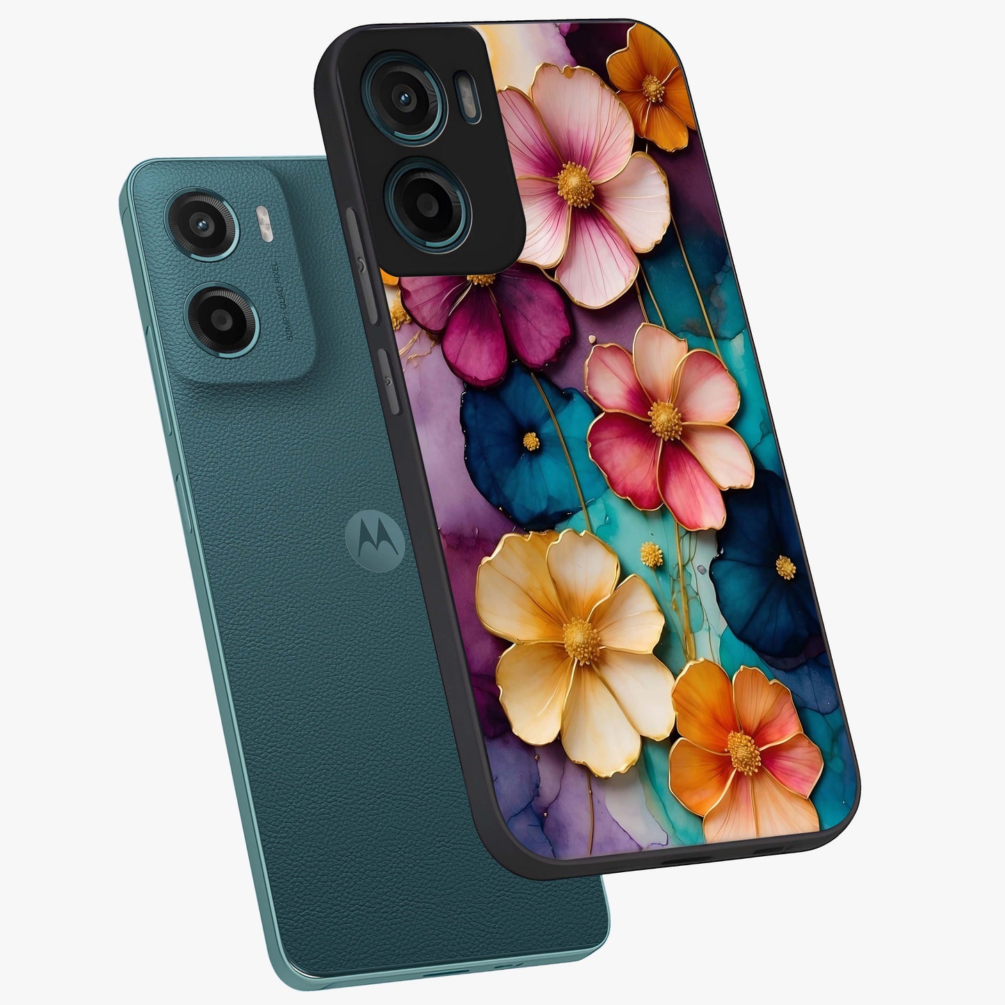 Artlyn Grace Flower Pattern Glass Case displayed in angled mockup highlighting delicate flower pattern design and smooth glass surface.