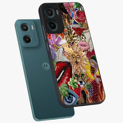 Beaded Fashion Jungle Glass Case displayed in angled mockup highlighting colorful fashion bead design and artistic pattern.