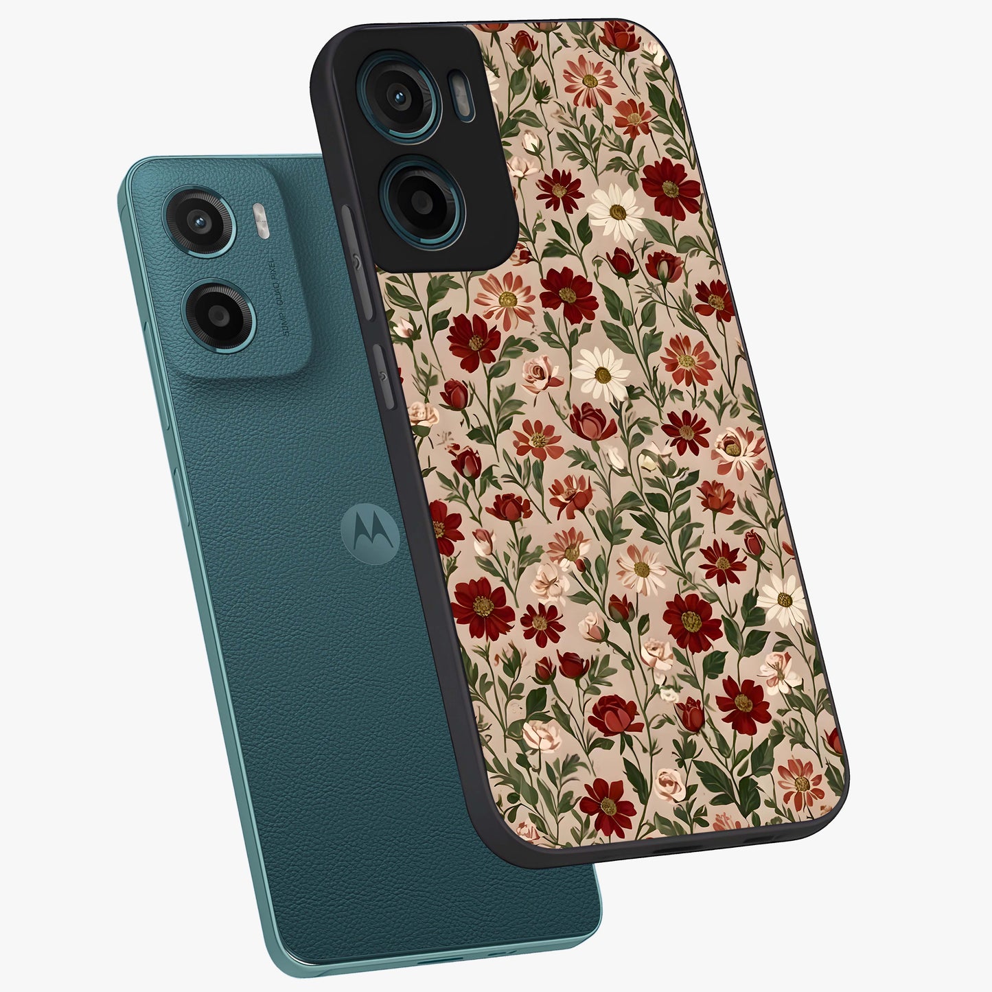 Biege Flower With Leaf Glass Case displayed in angled mockup highlighting minimal floral leaf design and elegant aesthetic.