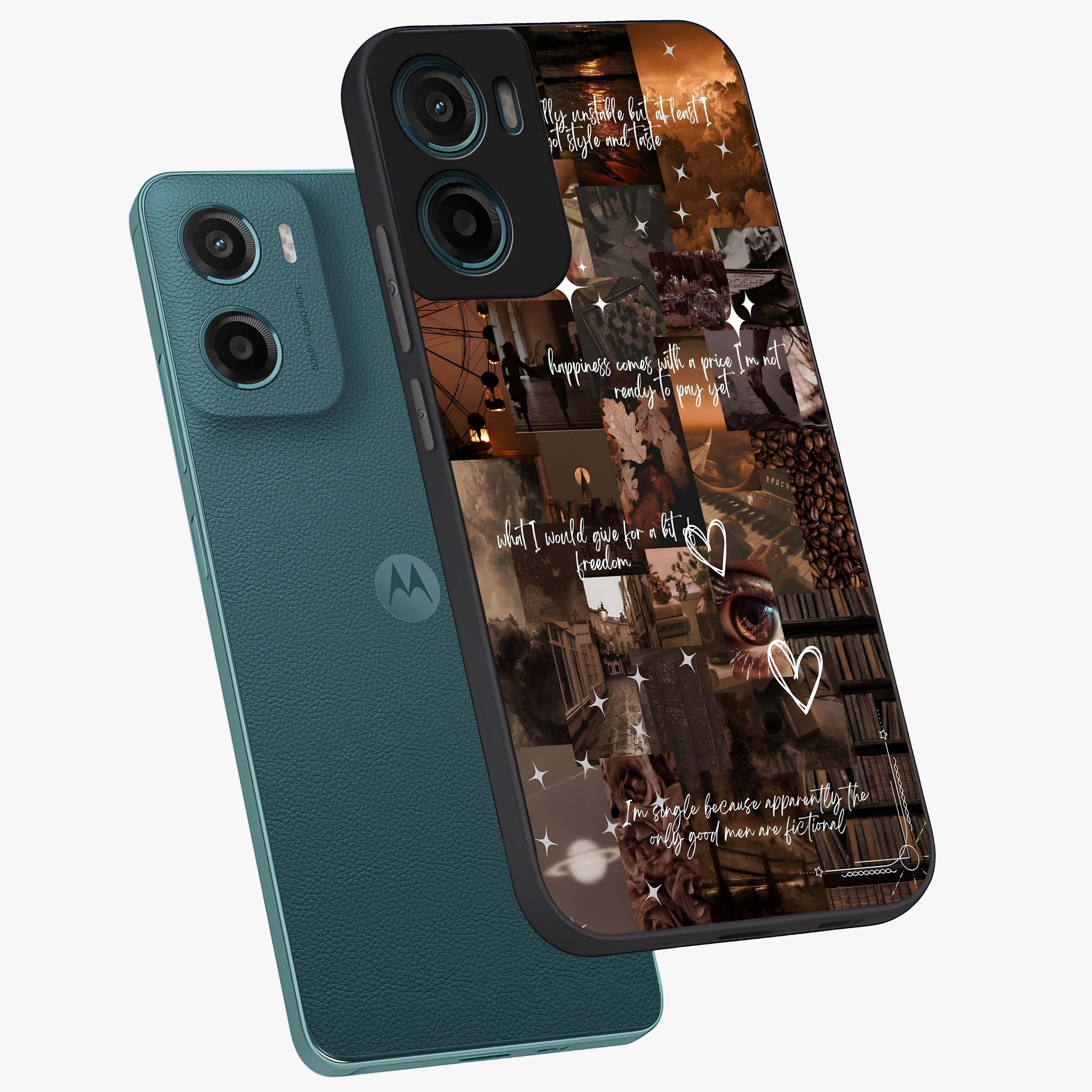Bittersweet Aesthetic Chaos Glass Case displayed in angled mockup highlighting expressive abstract artwork and edgy aesthetic theme.