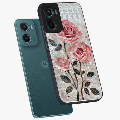 Blush Mosaic Bloom Glass Case displayed in angled mockup highlighting artistic mosaic flower pattern with aesthetic design.