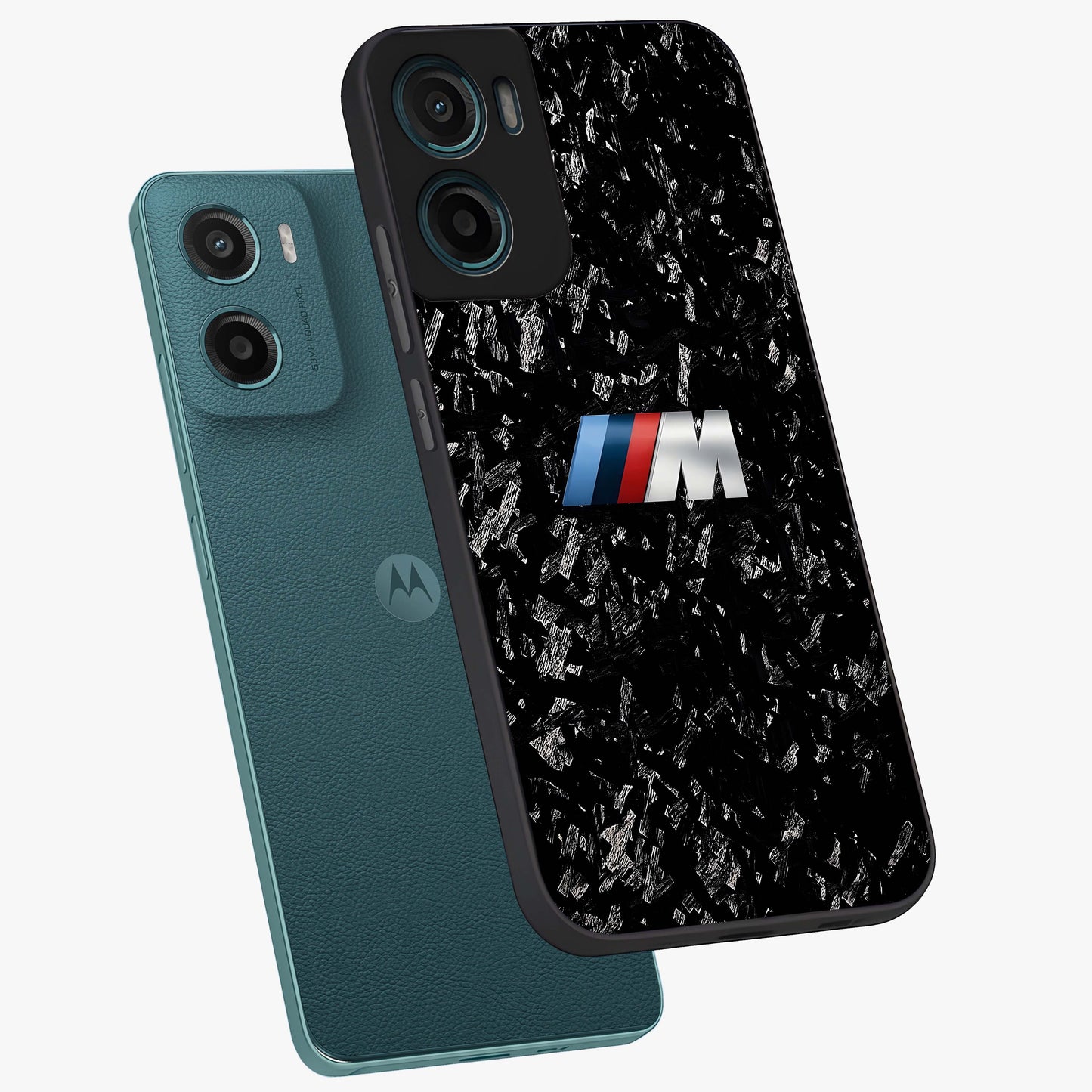 Carbon Speed Mark Glass Case displayed in angled mockup highlighting racing inspired carbon design and sleek aesthetic style.