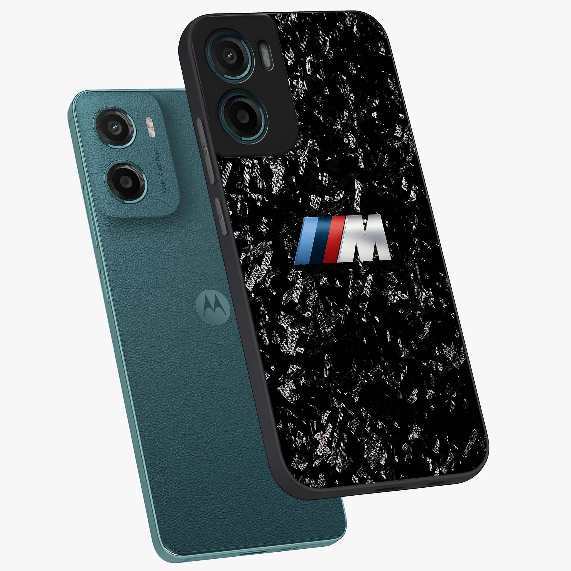 Carbon Speed Mark Glass Case displayed in angled mockup highlighting racing inspired carbon design and sleek aesthetic style.