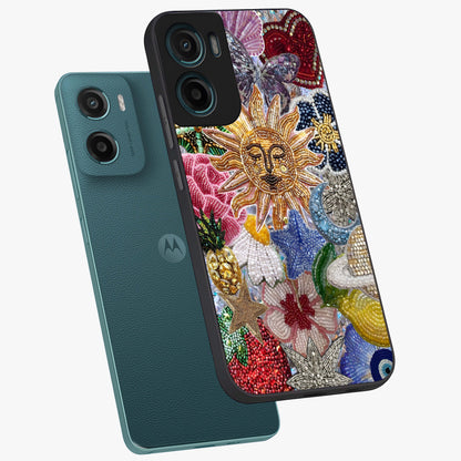 Celestial Floral and Playful Glass Case displayed in angled mockup highlighting playful floral design with dreamy celestial elements.