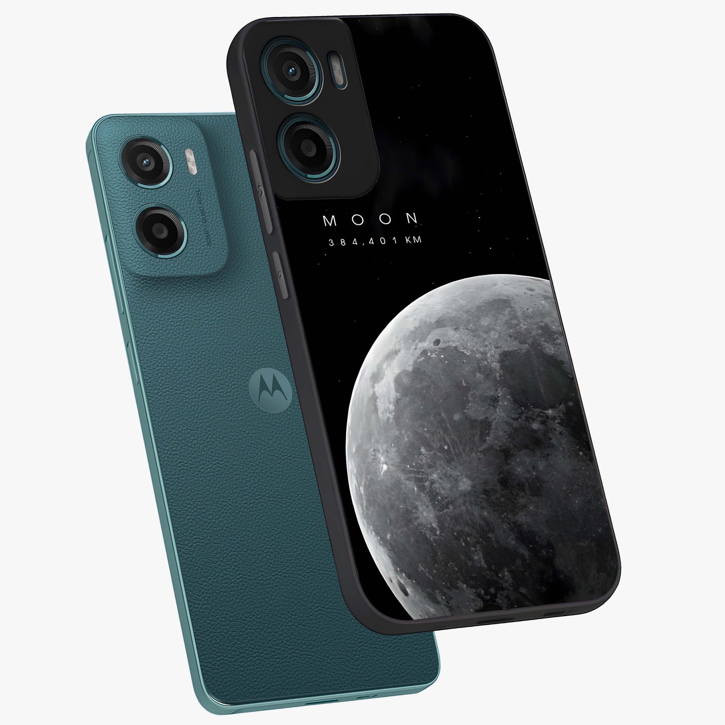 Cosmic Moon Glow Glass Case displayed in angled mockup highlighting celestial moon design with cosmic aesthetic theme.