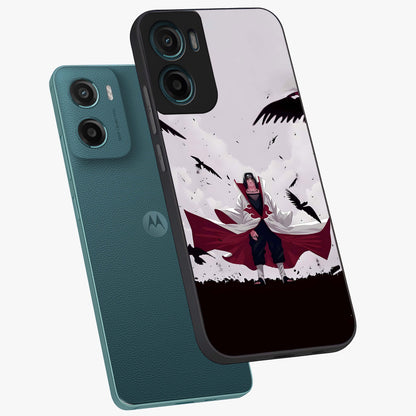 Crimson Crow Ascension Glass Case displayed in angled mockup highlighting powerful crow illustration with dark crimson aesthetic.