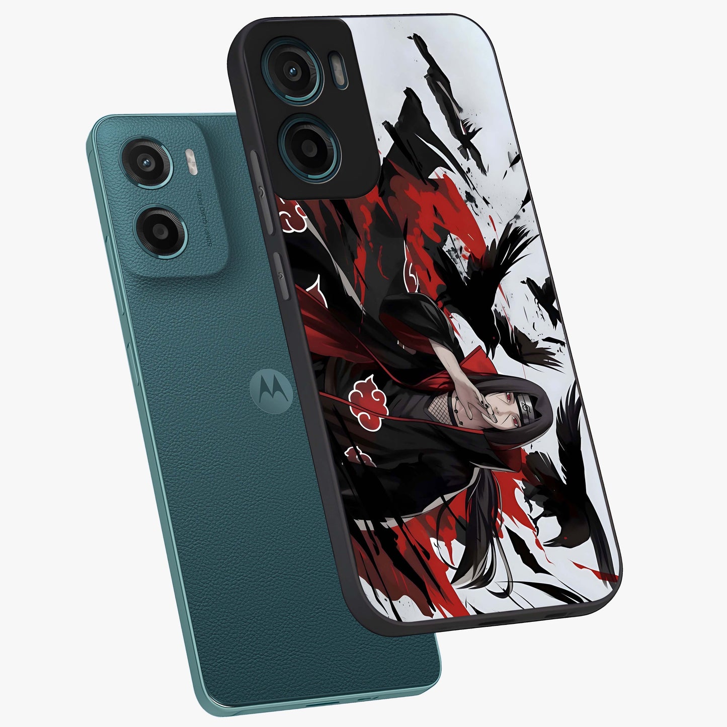 Crimson Crow Illusion Glass Case displayed in angled mockup highlighting mysterious crow graphic with dark aesthetic style.