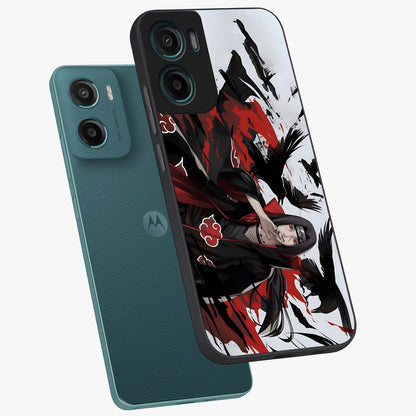 Crimson Crow Illusion Glass Case displayed in angled mockup highlighting mysterious crow graphic with dark aesthetic style.
