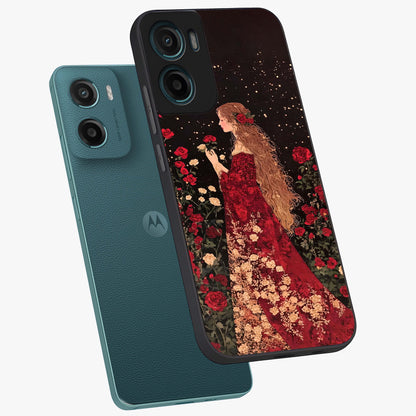 Crimson Dreams Glass Case displayed in angled mockup highlighting soft crimson aesthetic design with artistic theme.