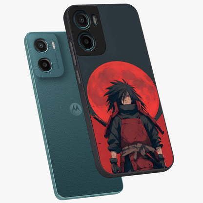 Crimson Moon Warlord Glass Case displayed in angled mockup highlighting dramatic crimson moon design with fantasy aesthetic.