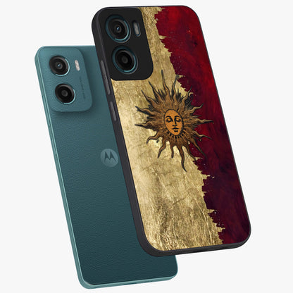 Crimson Sun Majesty Glass Case displayed in angled mockup highlighting majestic crimson sun design with bold aesthetic style.