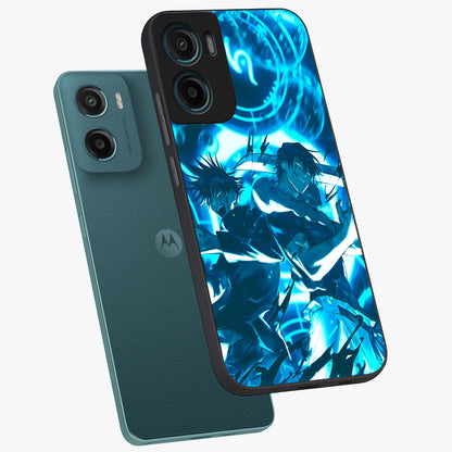 Cursed Energy Clash Glass Case displayed in angled mockup highlighting powerful battle inspired graphic with anime style aesthetic.