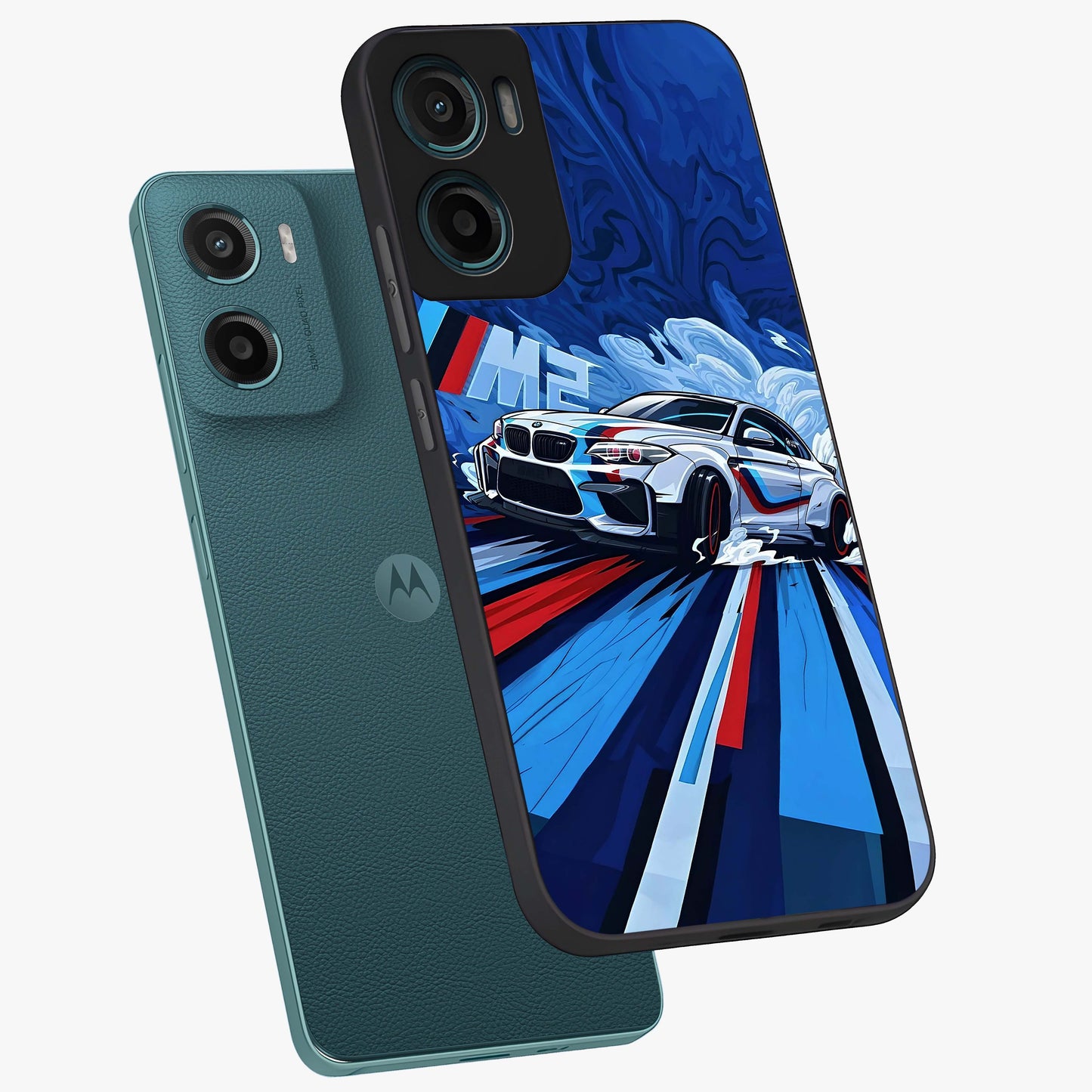 Drift Power Rush Glass Case displayed in angled mockup highlighting powerful drift car design with sporty aesthetic style.
