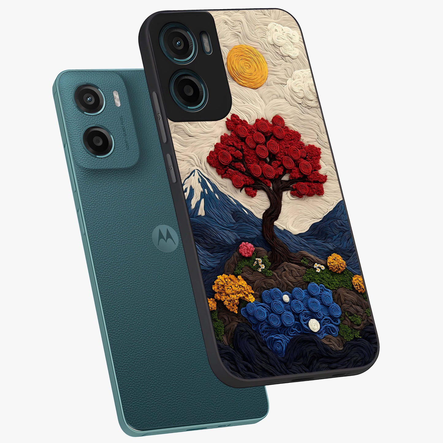 Eternal Nature Tapestry Glass Case displayed in angled mockup highlighting detailed botanical pattern with artistic aesthetic.