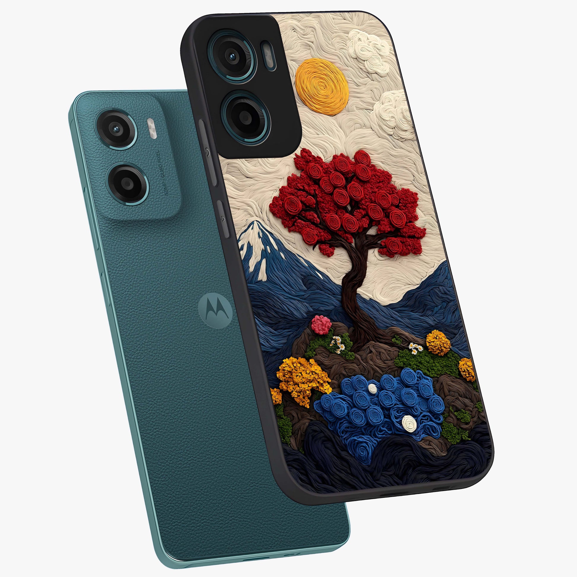 Eternal Nature Tapestry Glass Case displayed in angled mockup highlighting detailed botanical pattern with artistic aesthetic.