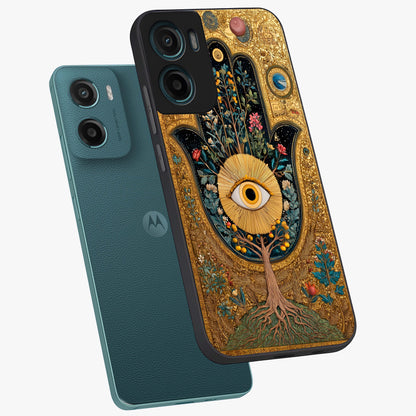 Ethereal Evil Eye Glass Case displayed in angled mockup highlighting protective evil eye symbol with spiritual aesthetic design.