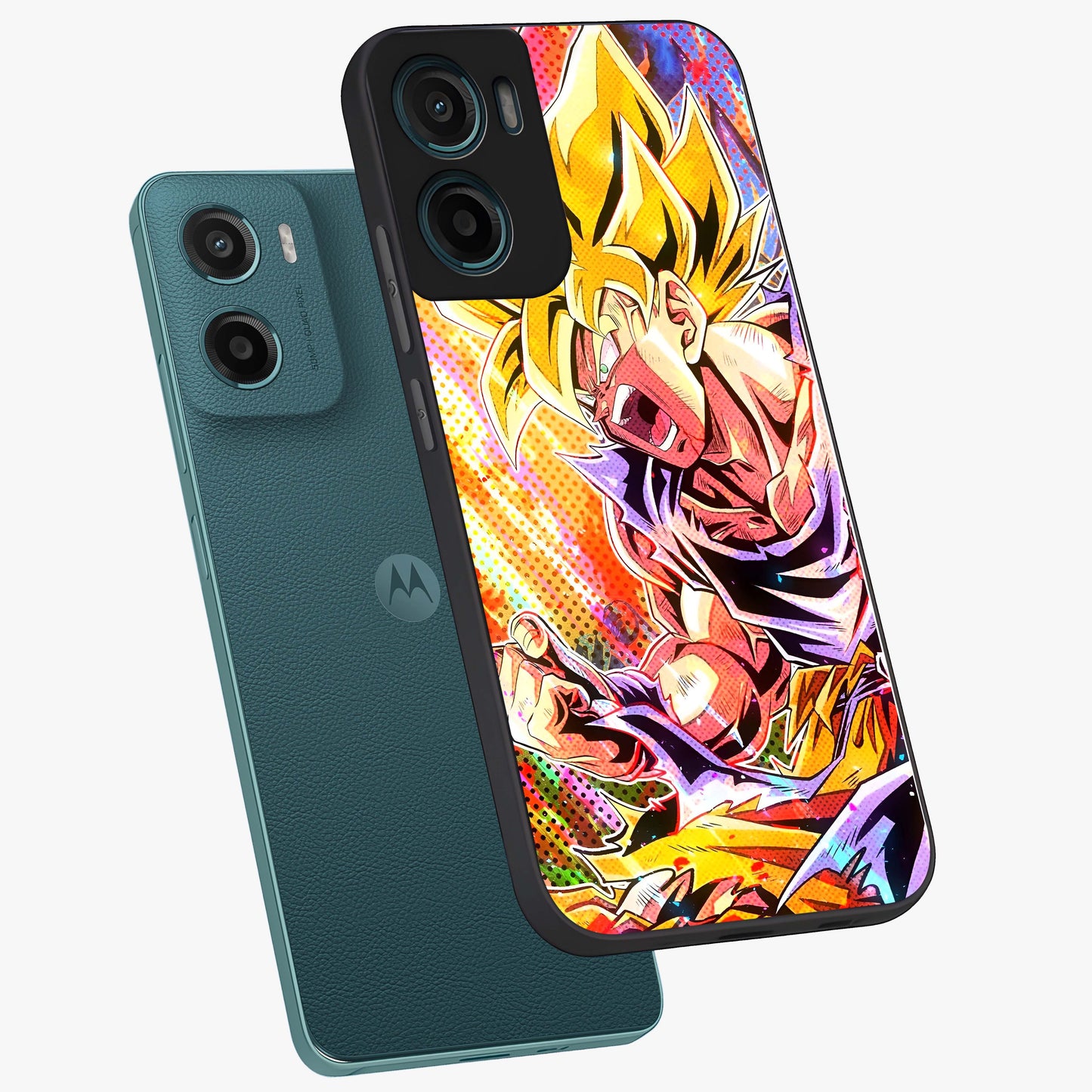Firing Goku Glass Case displayed in angled mockup highlighting dynamic anime character design with action aesthetic.