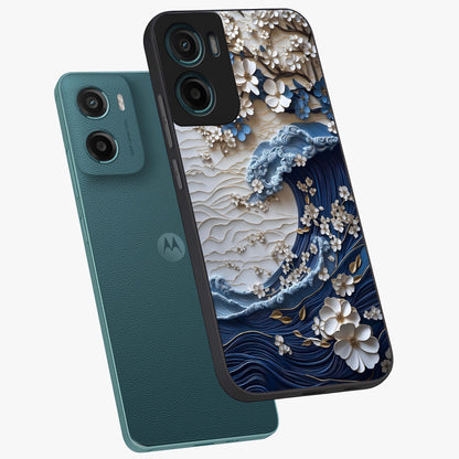 Floral Wave Origami Glass Case displayed in angled mockup highlighting geometric origami flower design with modern aesthetic style.