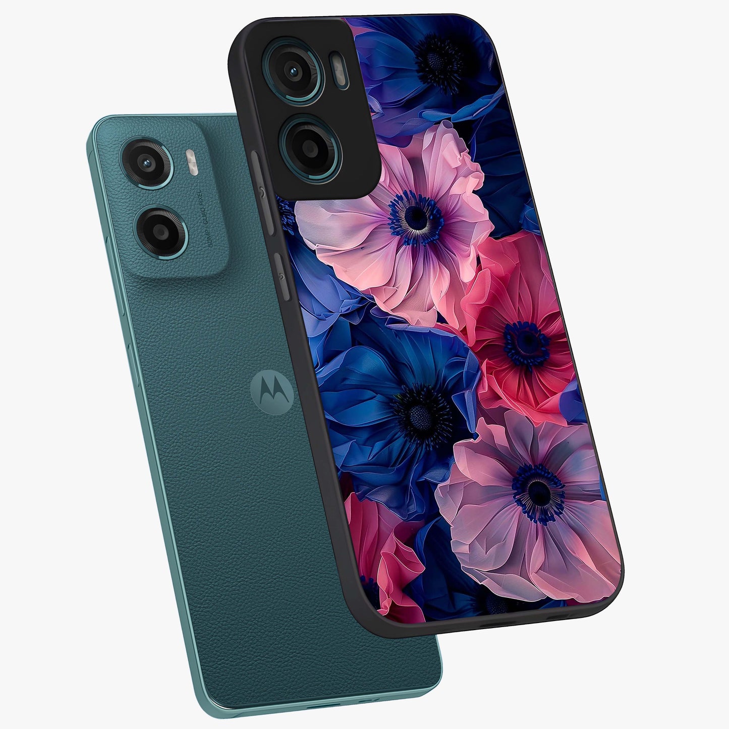 Flower Paper Art Pattern Glass Case displayed in angled mockup highlighting layered paper flower design with artistic aesthetic.