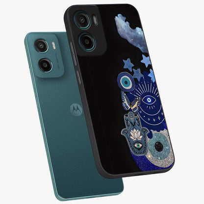 Galactic Charm Cluster Glass Case displayed in angled mockup highlighting luminous galaxy inspired design with dreamy aesthetic.
