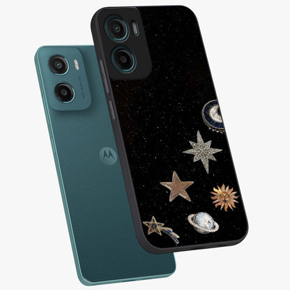 Galactic Charm Glow Glass Case displayed in angled mockup highlighting luminous galaxy inspired design with dreamy aesthetic.