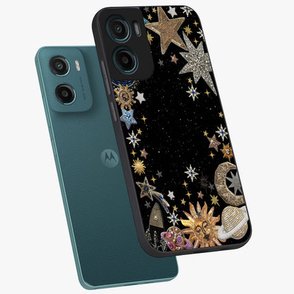 Galactic Jewel Stars Glass Case displayed in angled mockup highlighting shining celestial star design with cosmic aesthetic style.