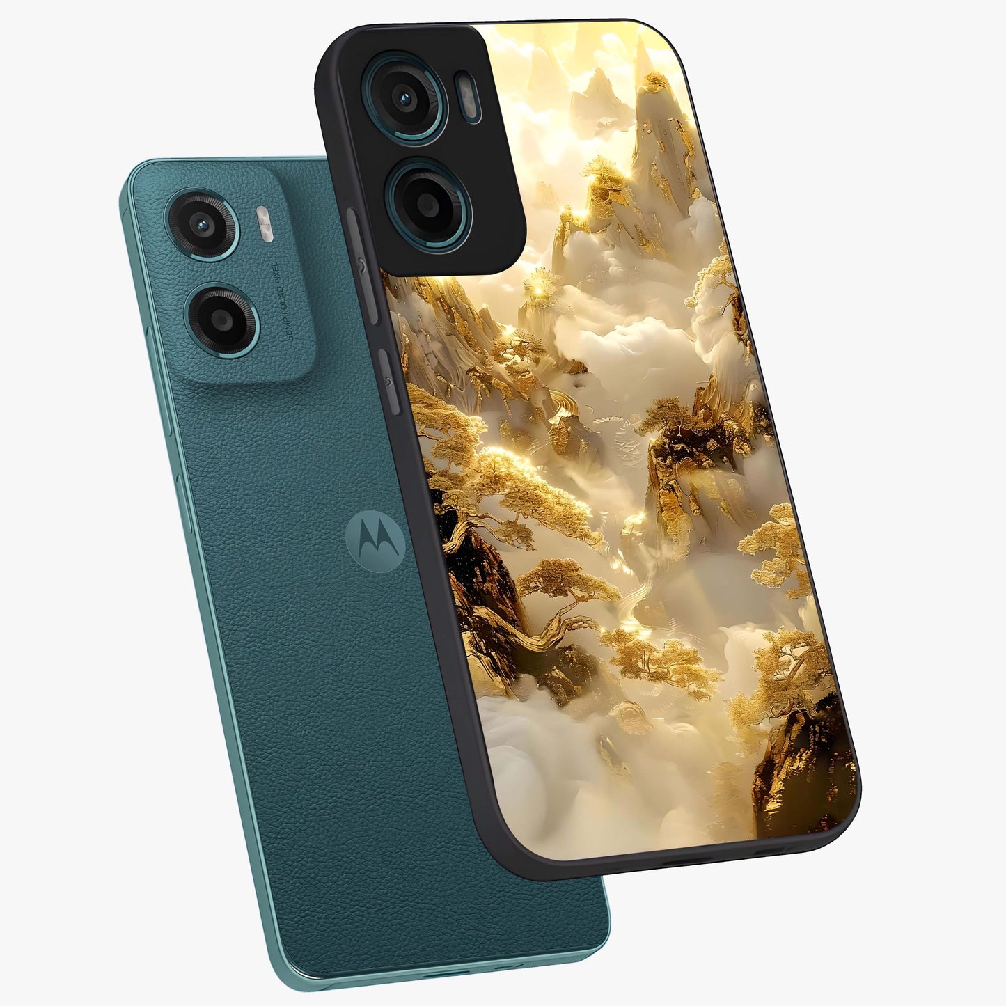 Gates Of Illumination Glass Case displayed in angled mockup highlighting radiant portal inspired design with fantasy aesthetic.