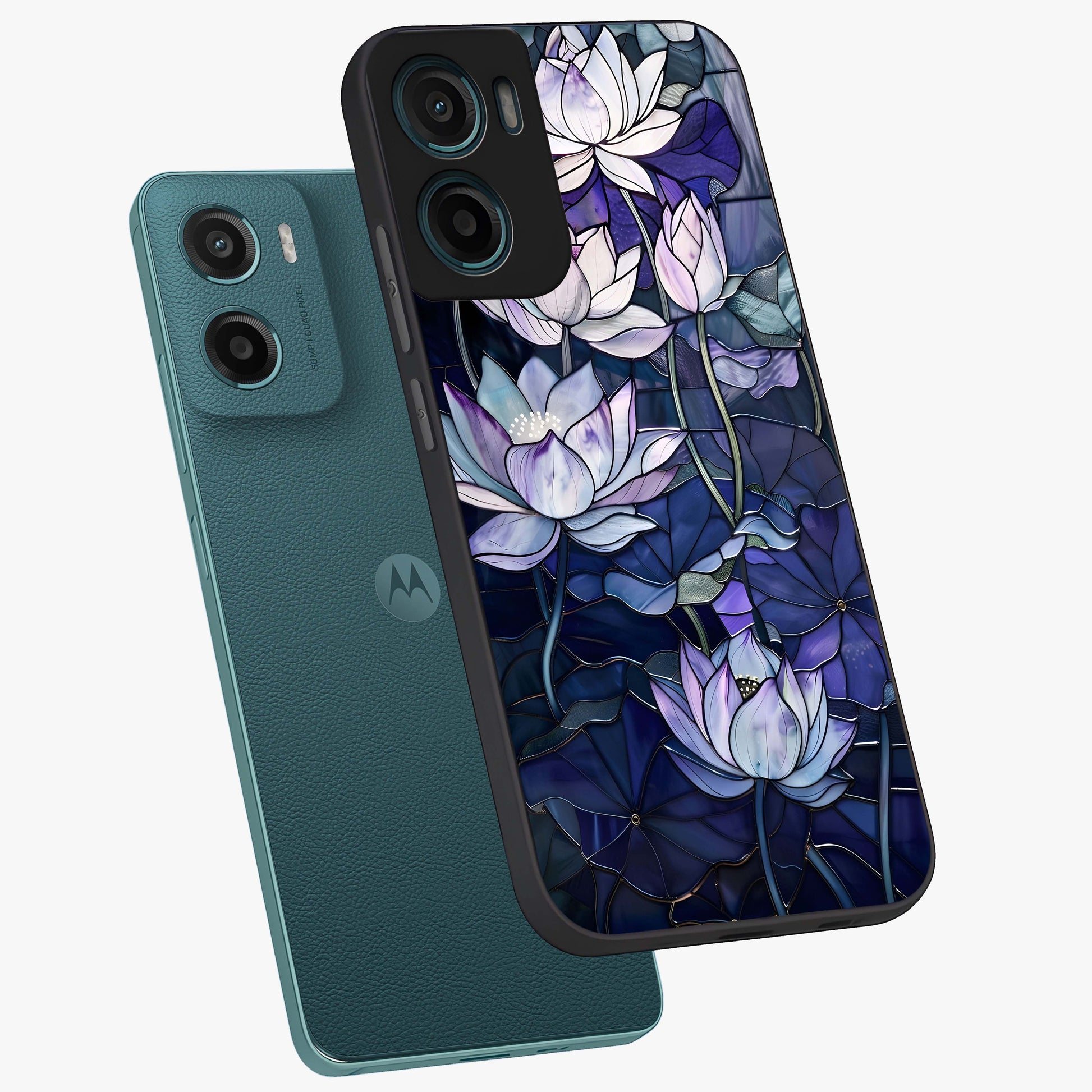 Gloss Petal Rush Glass Case displayed in angled mockup highlighting vibrant petal design with elegant floral aesthetic.