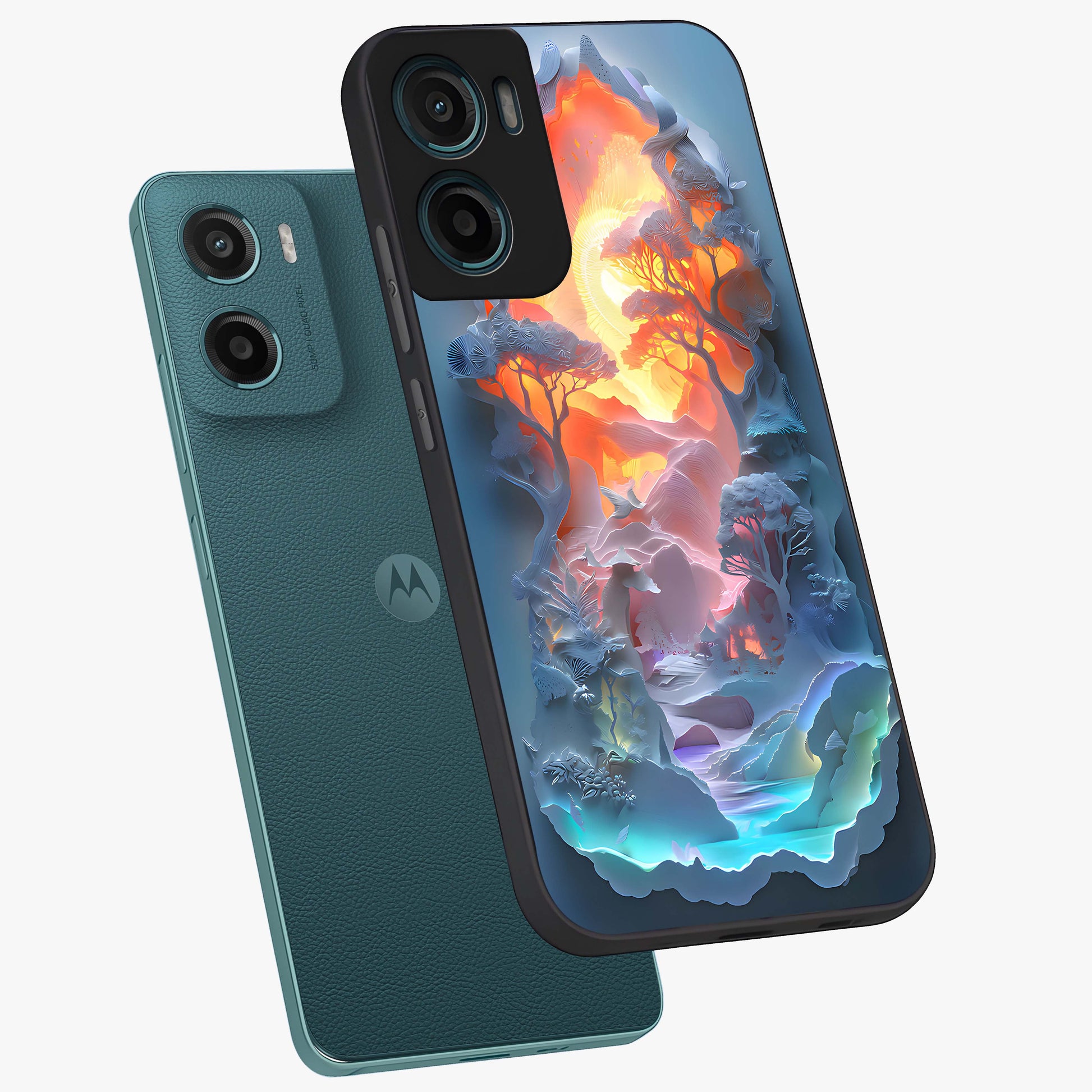 Glow Forest Portal Glass Case displayed in angled mockup highlighting mystical forest design with magical glowing aesthetic.