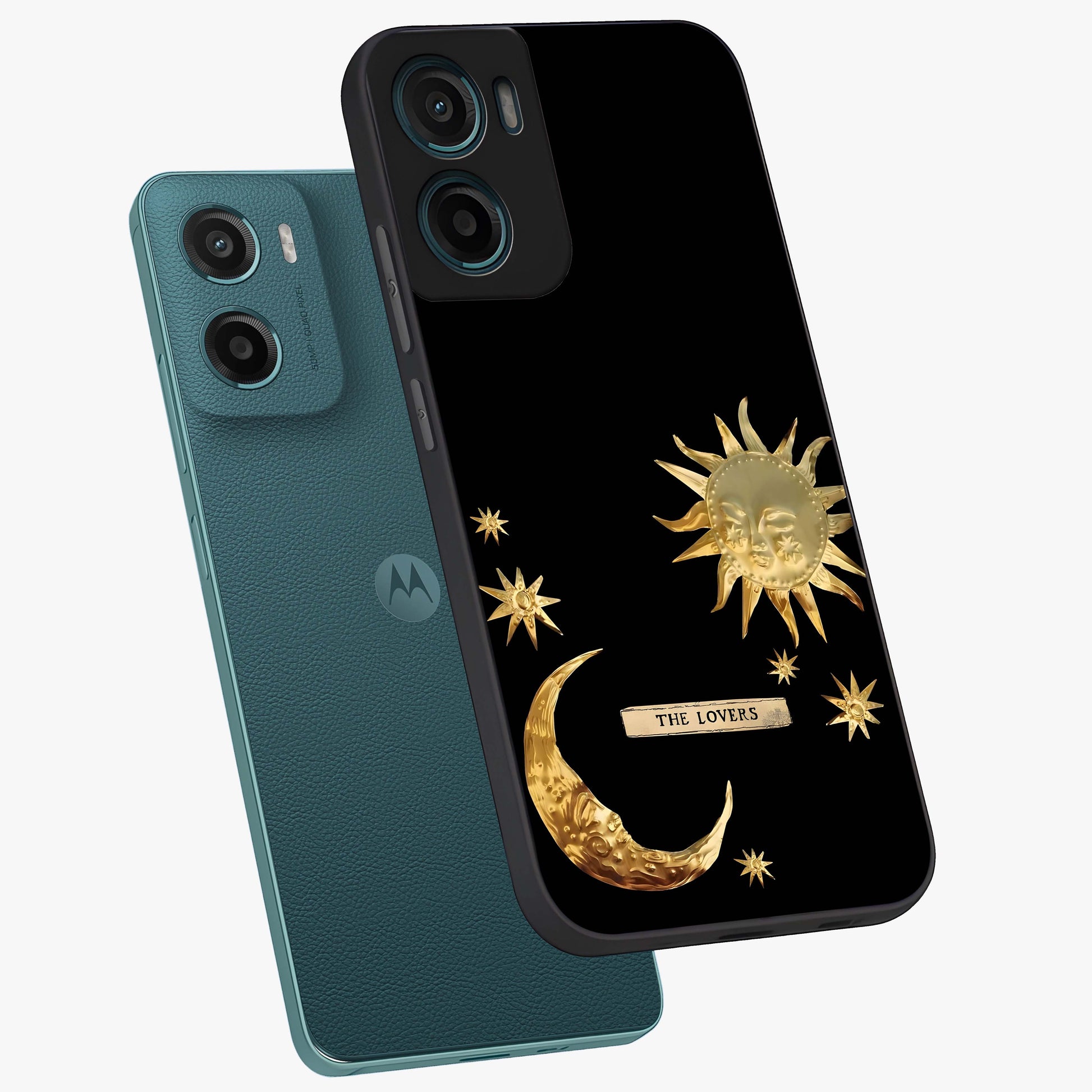 Gold Sun Blush Glass Case displayed in angled mockup highlighting radiant sun design with warm golden aesthetic.