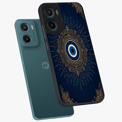 Golden Celestial Charm Glass Case displayed in angled mockup highlighting sparkling cosmic charm design with celestial aesthetic.