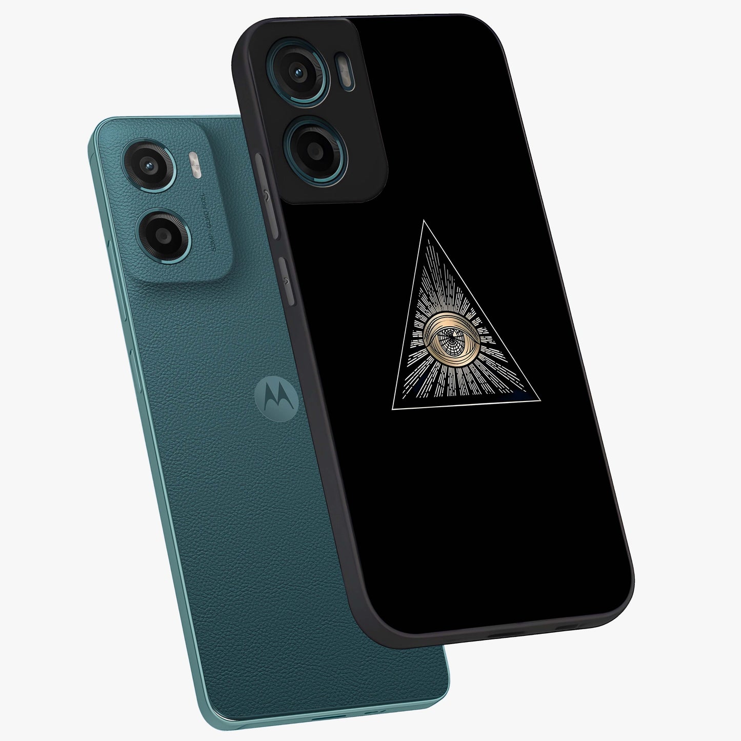 Illuminati Evil Glass Case displayed in angled mockup highlighting dark occult inspired design with bold aesthetic style.